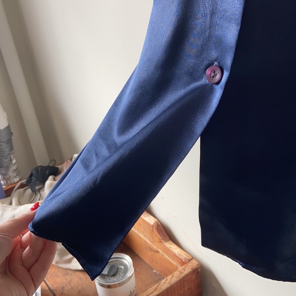 PINK LADY blue satin VINTAGE blouse LARGE - Picture 4 of 10